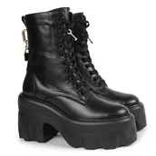 Botki damskie - Carinii B9923-E50 czarne botki workery damskie klocek platforma modne r.36 - miniaturka - grafika 1