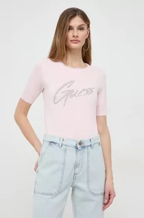 Koszulki sportowe damskie - Guess t-shirt damski kolor różowy - grafika 1