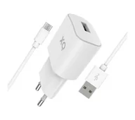 Ładowarki do telefonów - Xqisit USB A 2,4 A + kabel microUSB 1m (biały) - miniaturka - grafika 1