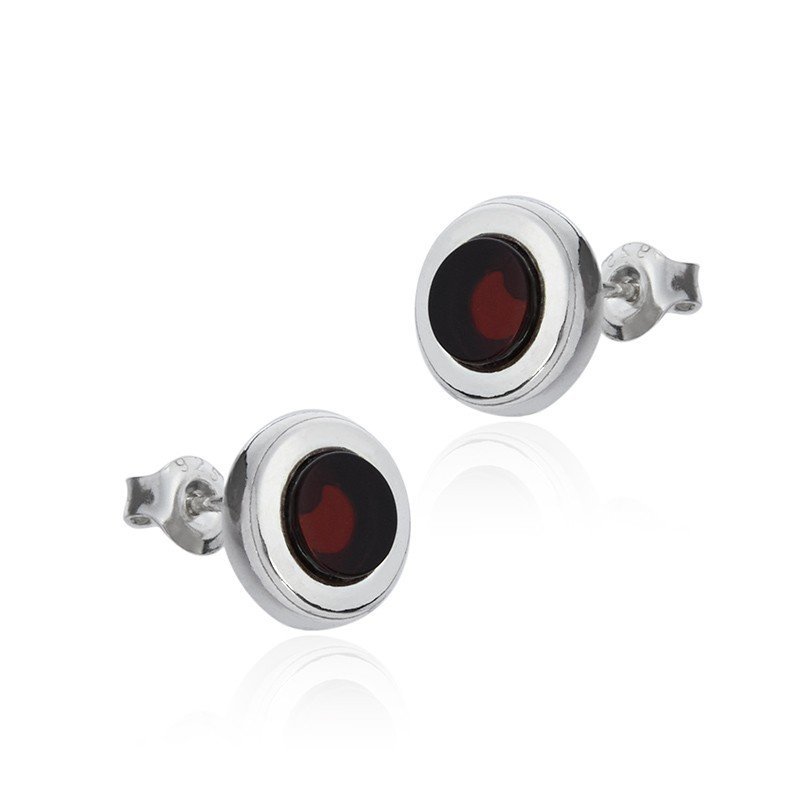 ankabizuteria.pl Kolczyki srebrne z wiśniowym bursztynem okrągłe