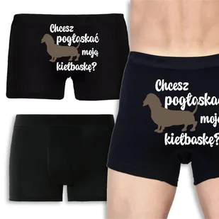 BOKSERKI CZARNE Na Walentynki Rocznicę CHCESZ POGŁASKAĆ MOJĄ KIEŁBASKĘ? M - Majtki damskie - miniaturka - grafika 1