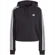 Bluzy damskie - Bluza damska adidas Essentials 3-Stripes French Terry Crop Hoodie czarna IC - miniaturka - grafika 1