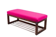 Ławki do przedpokoju - Ławka na buty, LPG-4, 150 cm, EMRAWOOD, drewno lite, kolor orzech, siedzisko gładkie, kolor różowy - miniaturka - grafika 1