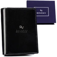 Portfele - Składany klasyczny portfel męski ze skóry naturalnej z ochroną kart RFID Rovicky, czarny - miniaturka - grafika 1