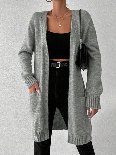 SWETER DAMSKI SZARY Z DŁUGIM RĘKAWEM PROSTY ŁSF