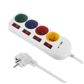 Listwy zasilające - Listwa zasilająca maclean mce508 w przedłużacz 4 gniazda + usb a / c, z włącznikami, 250vac/10a, 1,5m, biała MCE508 W - miniaturka - grafika 1