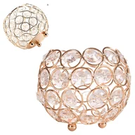 Świeczniki - ŚWIECZNIK AŻUROWY Z KRYSZTAŁKAMI KULA LAMPION GLAMOUR NA ŚWIECZKĘ ZŁOTY 10cm - miniaturka - grafika 1