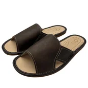 Kapcie męskie - Brązowe kapcie męskie R.43 domowe z naturalną wkładką skórzaną KM-14-BR-43 - miniaturka - grafika 1