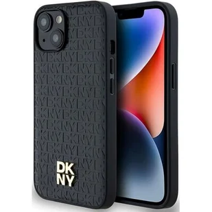 Oryginalne Etui IPHONE 13 / 14 / 15 DKNY Hardcase Leather Monogram Pattern Metal Logo MagSafe (DKHMP14SPSHRPSK) czarne - Etui i futerały do telefonów - miniaturka - grafika 1