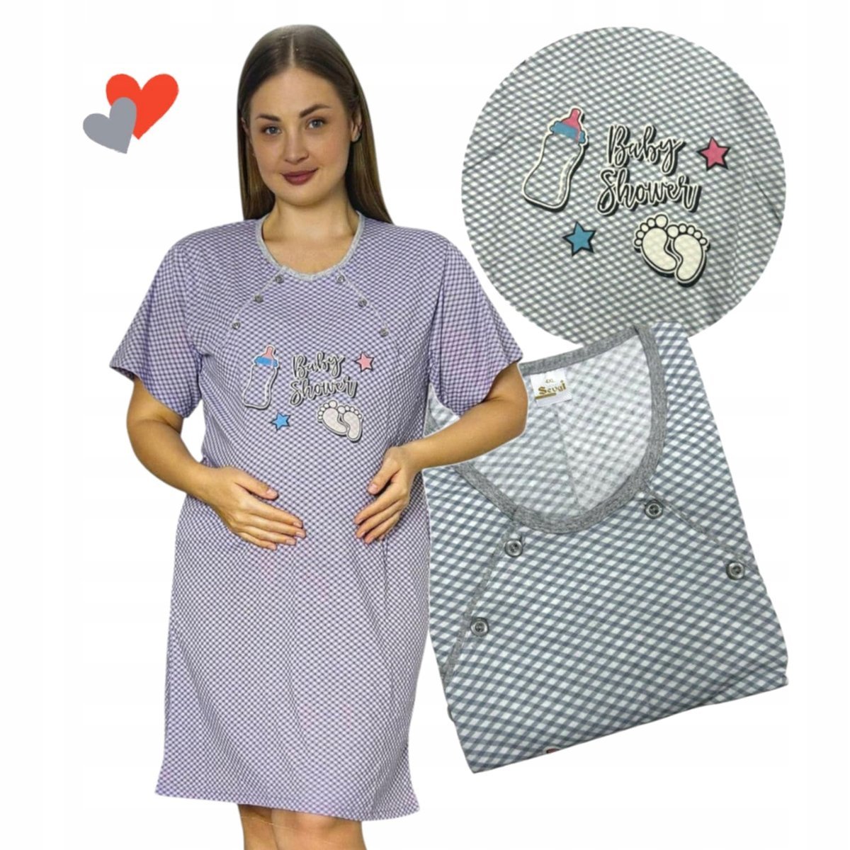 KOSZULA CIĄŻOWA BABY SHOWER piżama nocna bawełna karmienie urocza 46 48 3XL