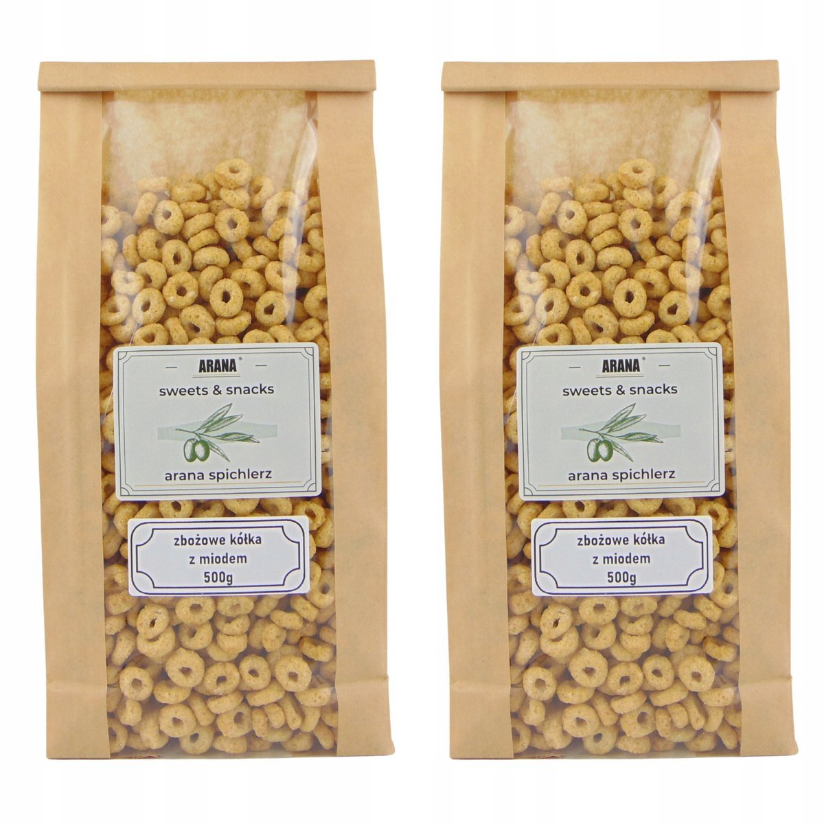 PŁATKI ŚNIADANIOWE 500g miodowe kółeczka zbożowe x2