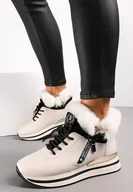 Sneakersy damskie - Beżowe Sznurowane Botki Sneakersy z Futerkiem Gameda - miniaturka - grafika 1