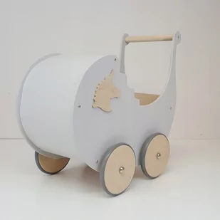 WÓZEK DLA LALEK budko-falbana szary z jednorożcem - Wózki dla lalek - miniaturka - grafika 1