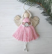 ANIOŁEK MAKRAMA ZAWIESZKA PREZENT NA CHRZEST, URODZINY NA CHOINKĘ PAMIĄTKA