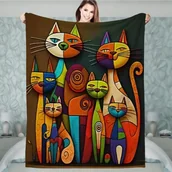 Koce - Koc kocyk kolorowy z kotami 70x100 cm miękki ciepły dla dziecka na prezent - miniaturka - grafika 1