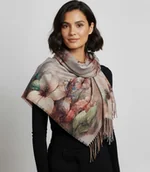 Moda i Uroda OUTLET - Elegancka chusta duże kwiaty z frędzlami - miniaturka - grafika 1