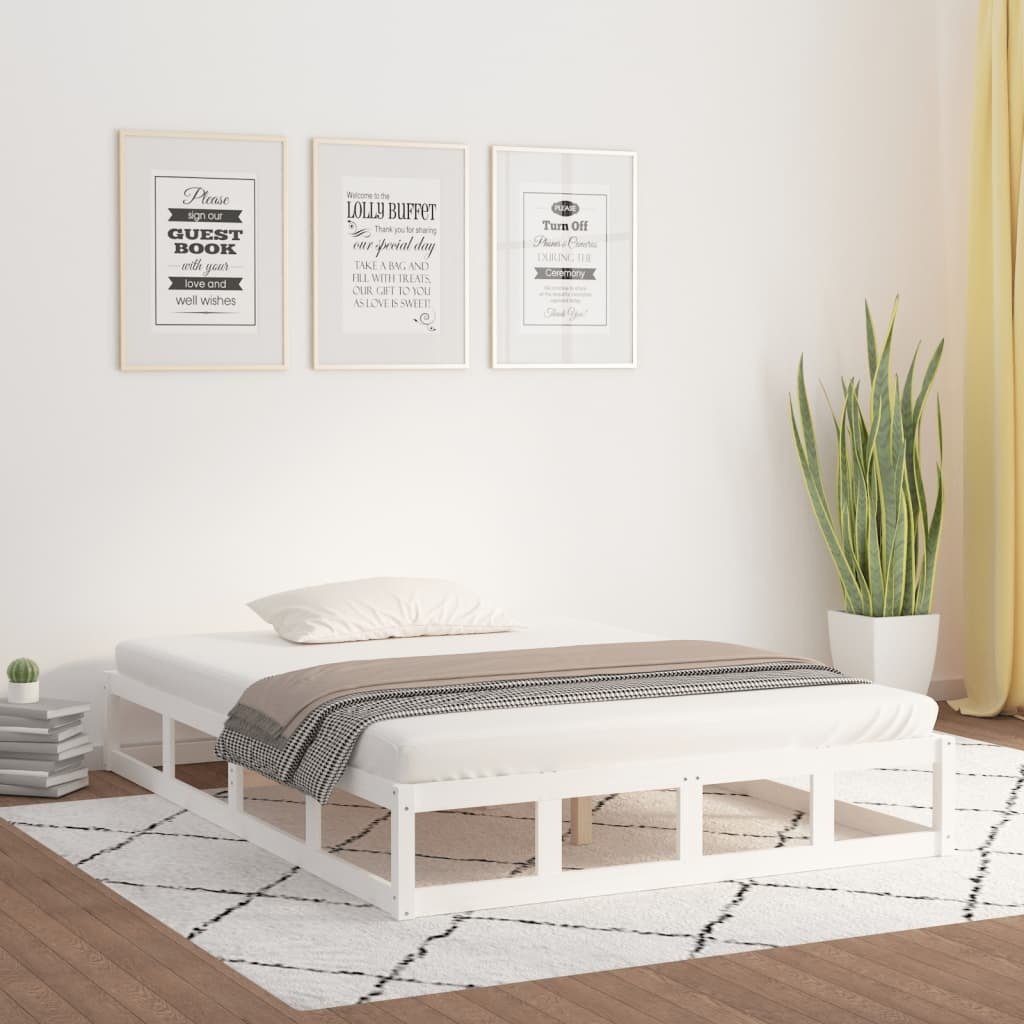 Łóżko z litego drewna białe 200x200 cm