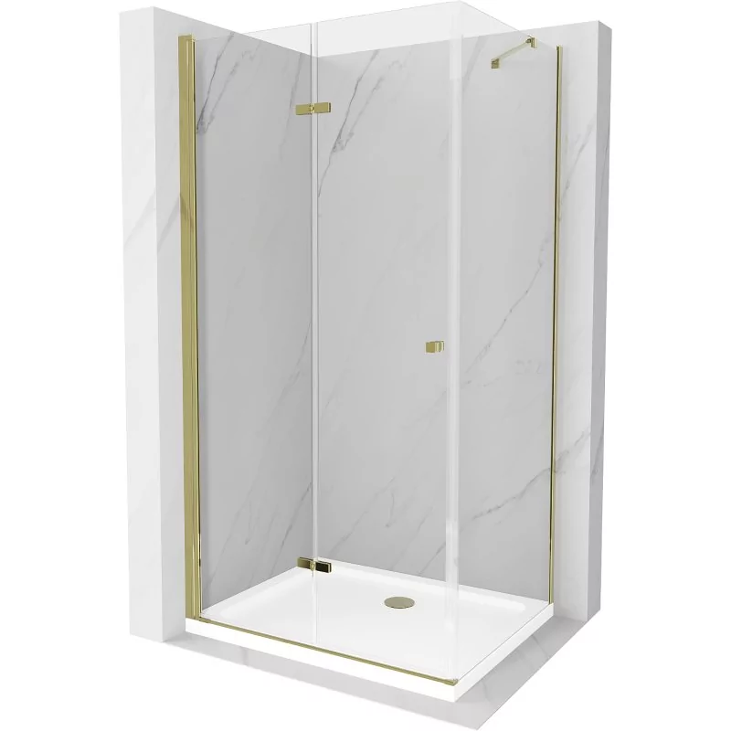 Mexen Lima kabina prysznicowa składana 90x70 cm, transparent, złota + brodzik Flat