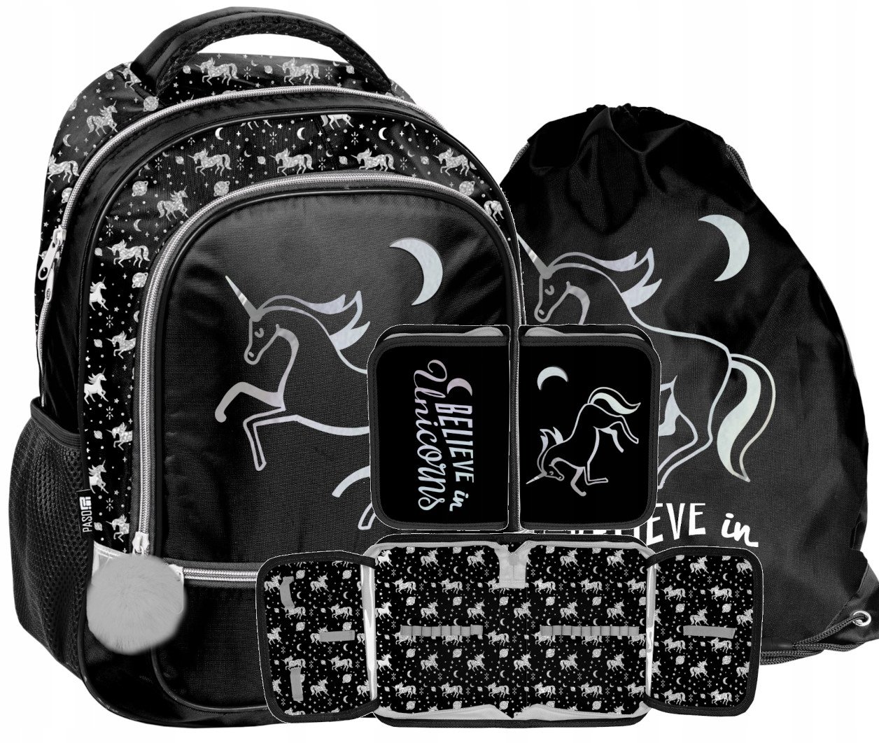 Plecak szkolny dla dziewczynki 1-3 klasa tornister Jednorożec zestaw czarny