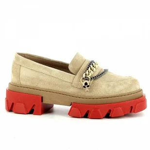 Beżowe mokasyny damskie na czerwonej podeszwie CARINII - Carinii - Mokasyny damskie - miniaturka - grafika 1