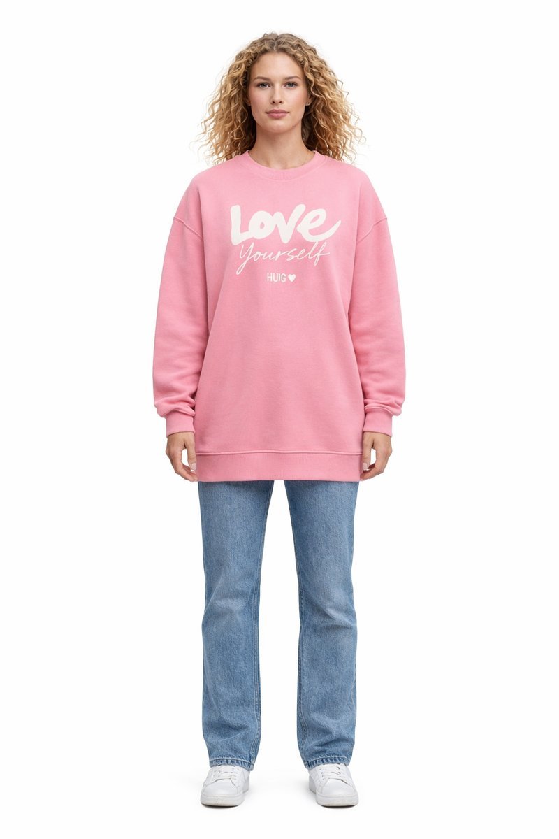 HUGO RÓŻOWA BLUZA Z BAWEŁNY Z NADRUKIEM LOVE YOURSELF S 1I4A
