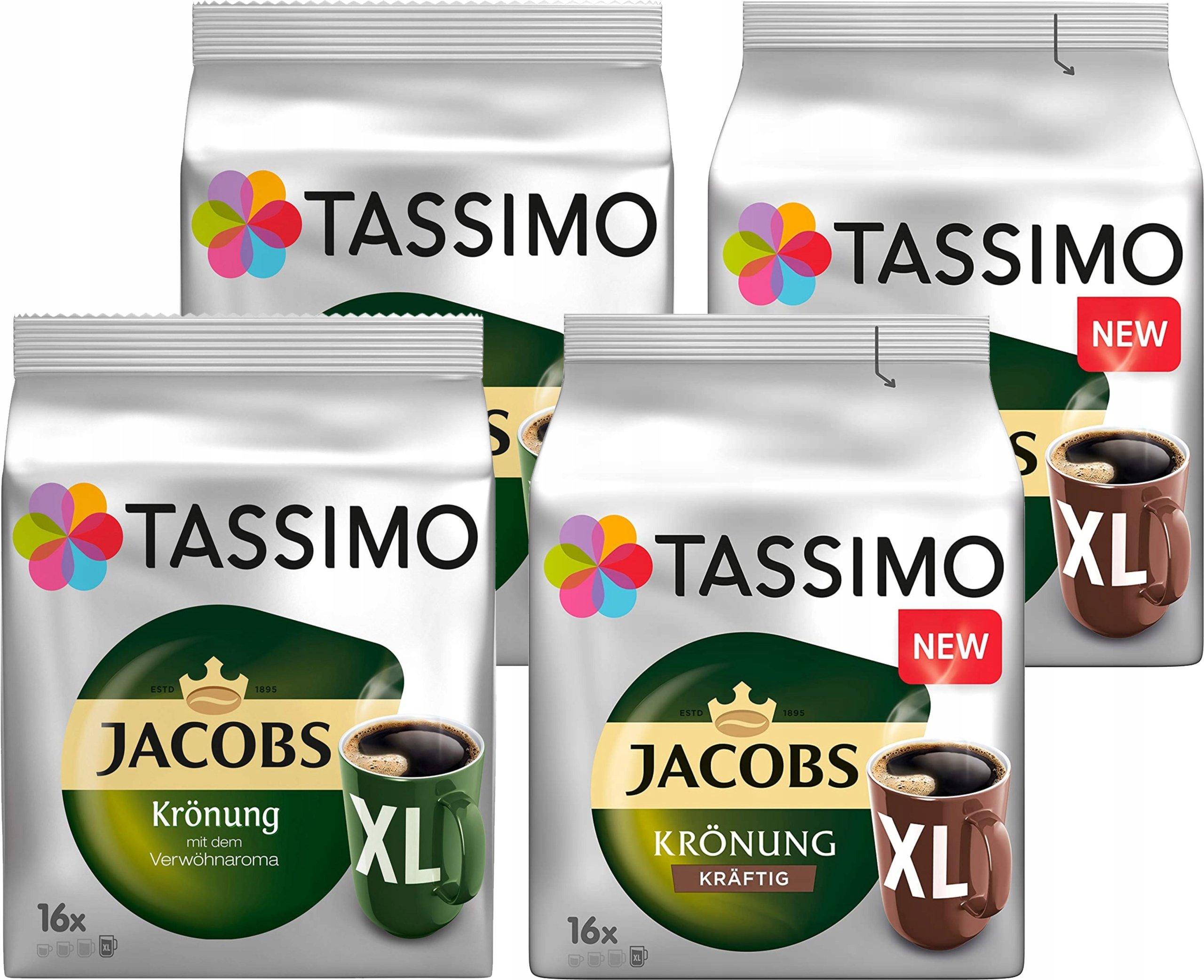 Kapsułki kawa Tassimo Kronung XL i Kronung Kraftig XL Zestaw 4x16 sztuk