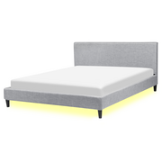 Łóżka - Beliani Łóżko jasnoszare tapicerowane LED biały 160 x 200 cm FITOU - miniaturka - grafika 1