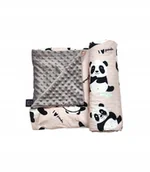 Koce i narzuty dla dzieci - La Millou Lekki Kocyk Minky - M - I Love Panda Pink - Grey - miniaturka - grafika 1