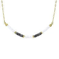 Naszyjniki - Biała masa perłowa i szary larvikit naszyjnik na złotym łańcuszku - Manoki - miniaturka - grafika 1
