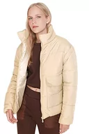 Kurtki damskie - Trendyol Damska kurtka zimowa oversize, oversize, jednokolorowa kurtka zimowa Webstoff, BEŻOWY, L - miniaturka - grafika 1