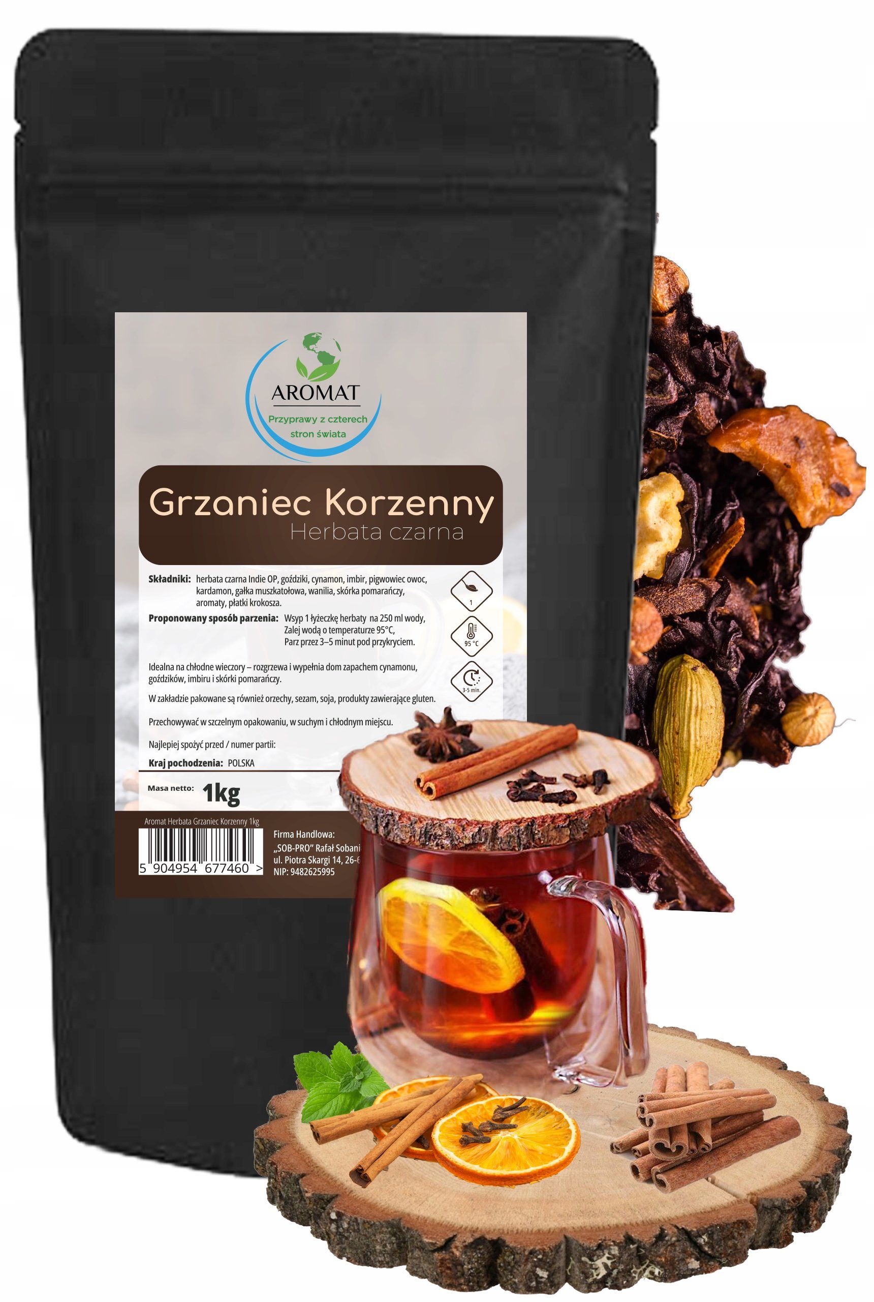 Herbata Czarna Grzaniec Korzenny 1KG Aromatyczna Rozgrzewająca Zdrowa 1000G
