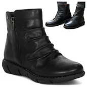 Botki damskie - Damskie Botki Maciejka SKÓRZANE Wysokie Trzewiki Jesienne Wsuwane Czarne 38 - miniaturka - grafika 1