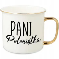 Kubki - KUBEK UCHO RANT ZŁOTY PORCELANOWY RETRO PREZENT DLA PANI POLONISTKA WZORY - miniaturka - grafika 1