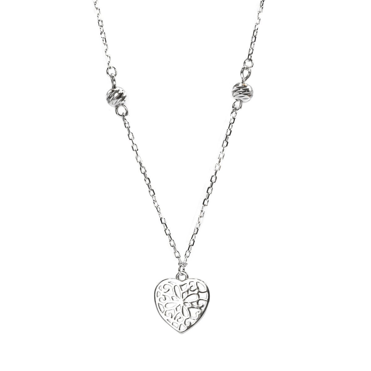 Srebrny naszyjnik celebrytka 925 Ażurowe Serce kulki