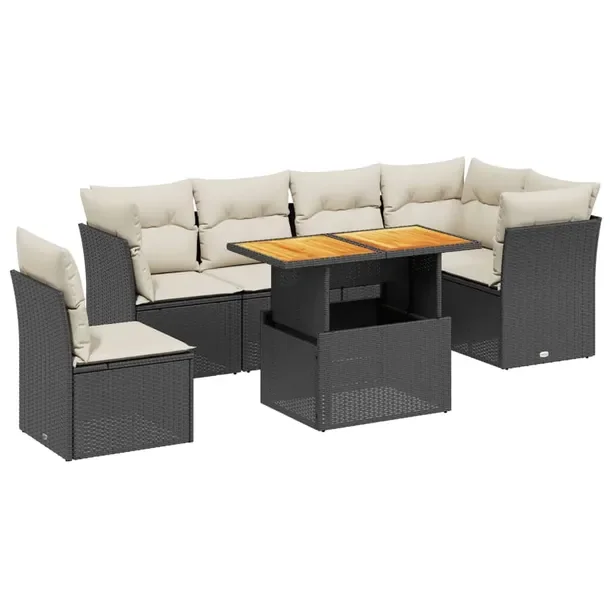 Modułowy zestaw mebli ogrodowych z poduszkami, czarny, rattan PE, 62 x 62
