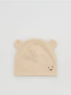 Czapki damskie - Reserved - Bawełniana czapka z uszkami - złamana biel - miniaturka - grafika 1