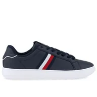 Buty sportowe męskie - Buty Tommy Hilfiger Corporate Leather Cup Stripes FM0FM04732-DW5 - granatowe - miniaturka - grafika 1