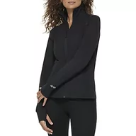 Swetry damskie - DKNY Damska sportowa kurtka z zamkiem błyskawicznym z otworami na kciuk, kardigan, czarny, XL - miniaturka - grafika 1