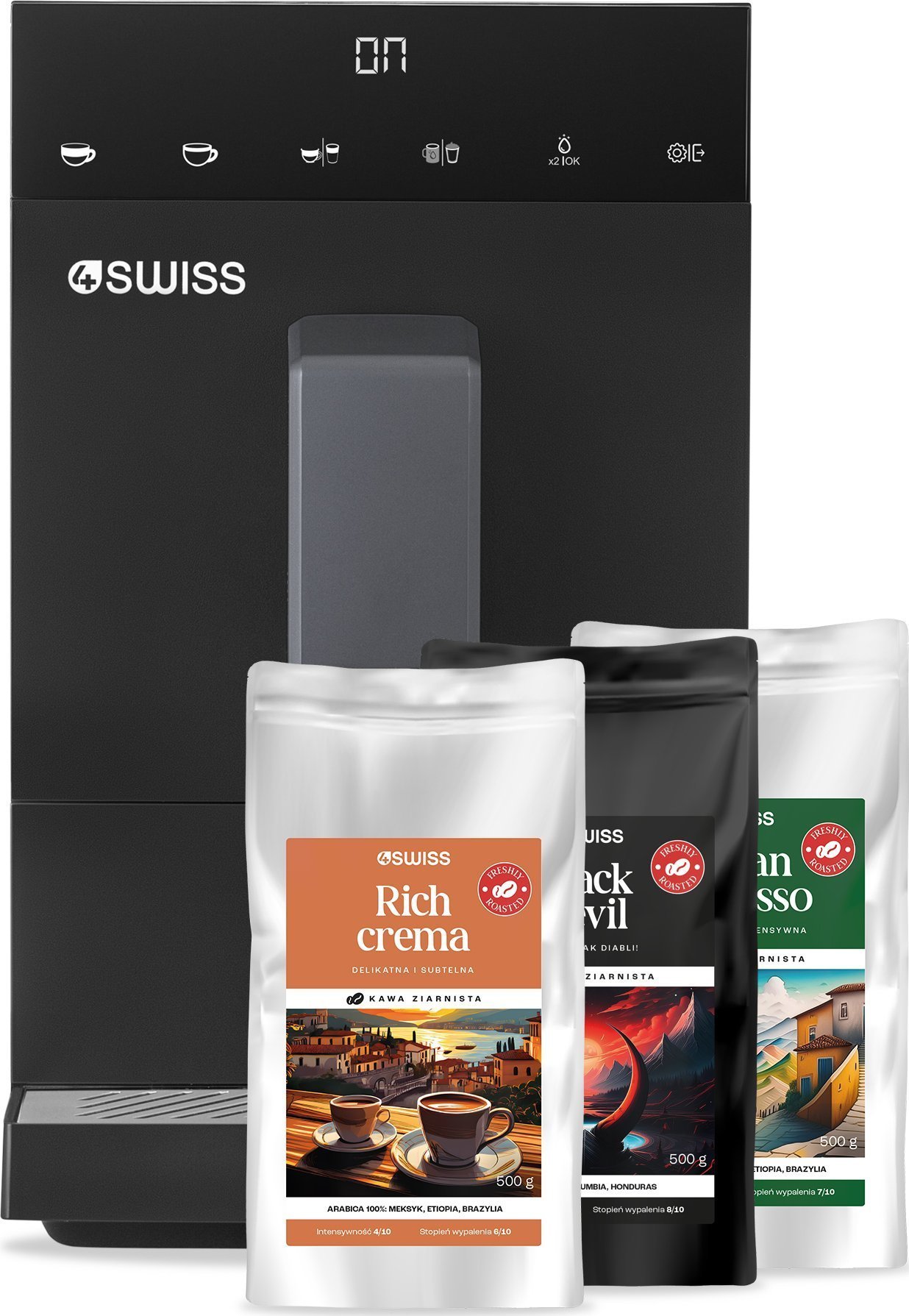 Ekspres ciśnieniowy 4Swiss 4Swiss A23 Siena + zestaw kaw 3x 500g
