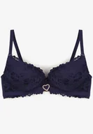 Biustonosze - Granatowy Biustonosz Ozdobiony Koronką i Cyrkoniowym Sercem Fannel - miniaturka - grafika 1