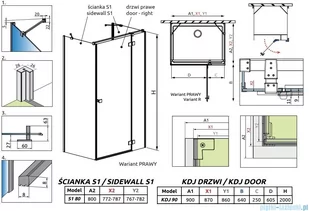 Radaway Essenza Black Kdj+S kabina 80x90x80cm prawa szkło przejrzyste 1384051-01-01/1385020-54-01R/1384051-01-01 - Kabiny prysznicowe - miniaturka - grafika 2
