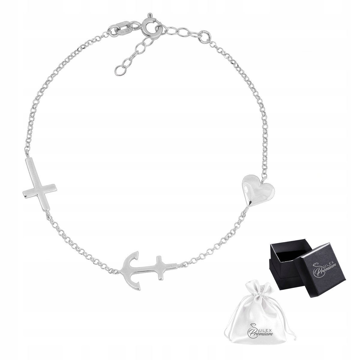 Bransoletka srebrna pr. 925 Rodowana Celebrytka WIARA NADZIEJA MIŁOŚĆ