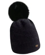 Czapki damskie - Ell Czapka damska z pomponem królicznym, czarna alpaka/La Vitta - miniaturka - grafika 1