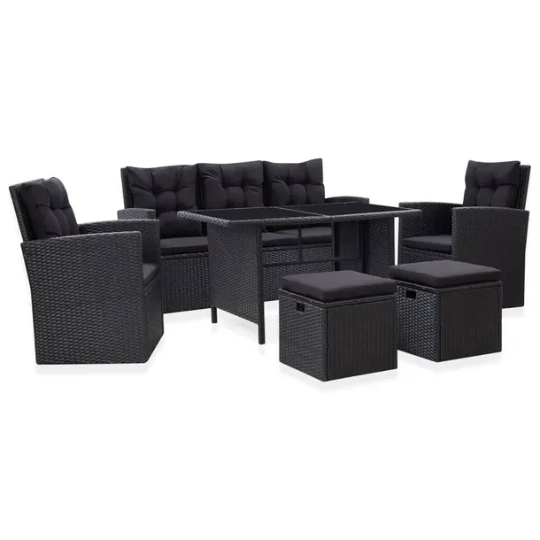 Polirattanowy zestaw wypoczynkowy czarny, sofa 160x62x87 cm, fotel 61x70x87