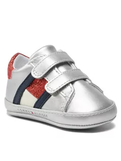 Buty dla dziewczynek - Tommy Hilfiger Półbuty Velcro Shoe Silver T0A4-32110-1070 Srebrny - grafika 1