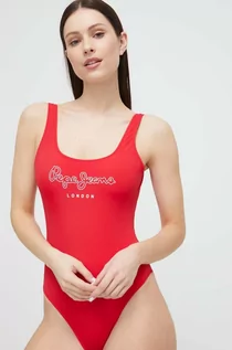 Stroje kąpielowe - Pepe Jeans jednoczęściowy strój kąpielowy Olena kolor czerwony miękka miseczka - grafika 1