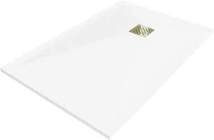Mexen Stone+ brodzik kompozytowy prostokątny 110 x 90 cm, biały, maskownica złota - 44109011-G - Brodziki prysznicowe - miniaturka - grafika 1