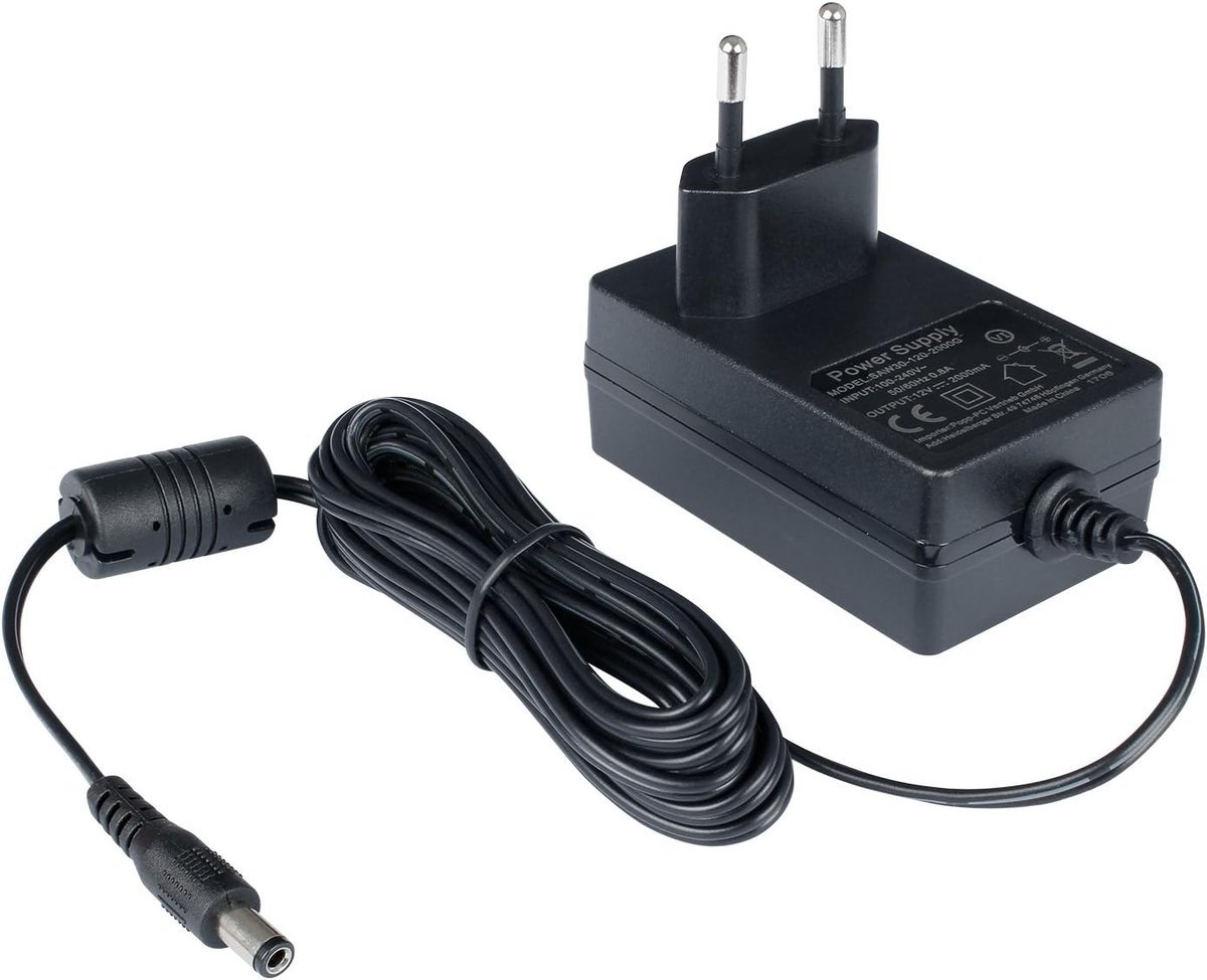 Poppstar zasilacz AC DC, zasilacz sieciowy 12V 2A (2000mA, 5,5/2,5mm) adapter prądu do obudowy dysków zewnętrznych, stacji dokujących itp., 240cm
