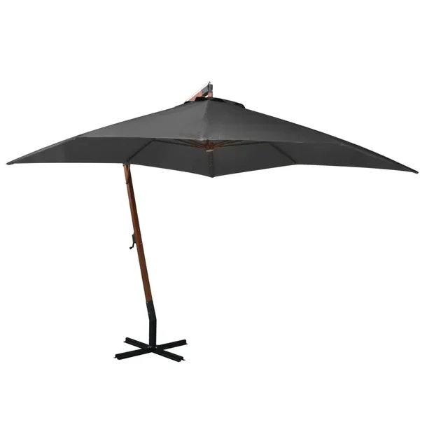 Parasol wiszący antracytowy 300x300 cm z drewnianym słupkiem