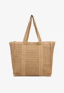 Torebki damskie - Ciemnobeżowa Torebka Shopper Plażowa z Plecionki Galavisena - miniaturka - grafika 1